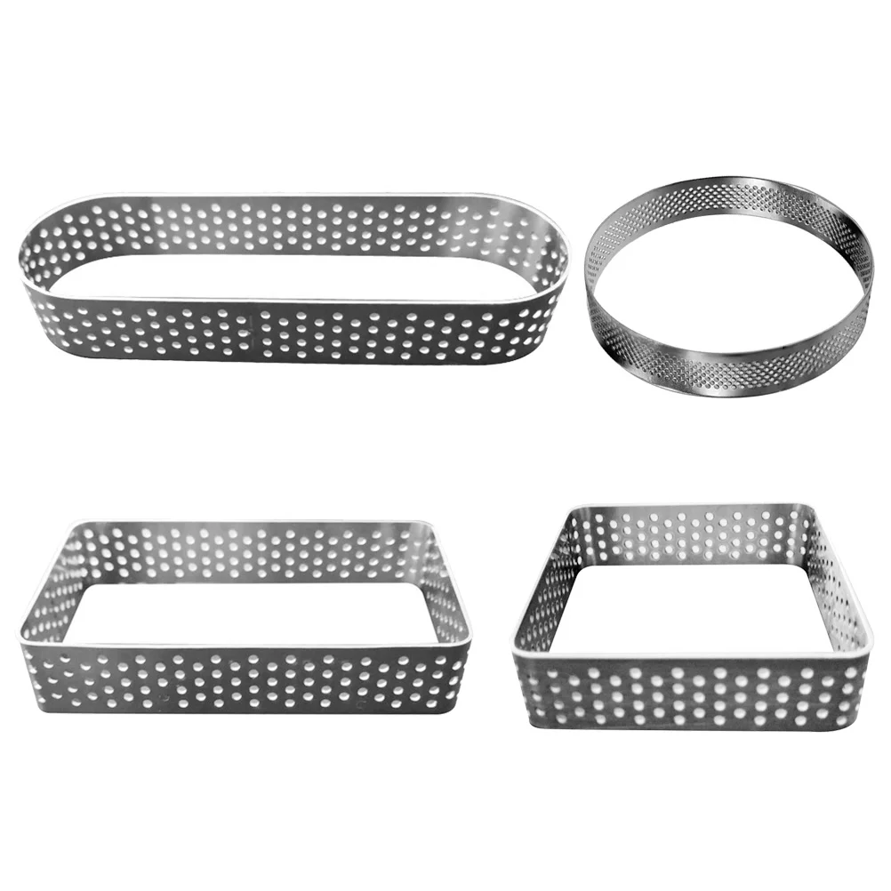 

4Pcs Stainless Steel Mousse Ring Mold Set Non Deformed Pastry Cutter Baking Tools Round Square Oval Rectangle