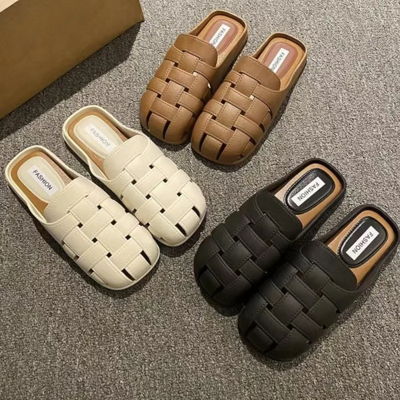 

Сандалии Мэри Джейн на плоской подошве в корейском стиле, женская летняя уличная одежда, новые французские туфли без шнуровки с открытыми отверстиями и тапочками