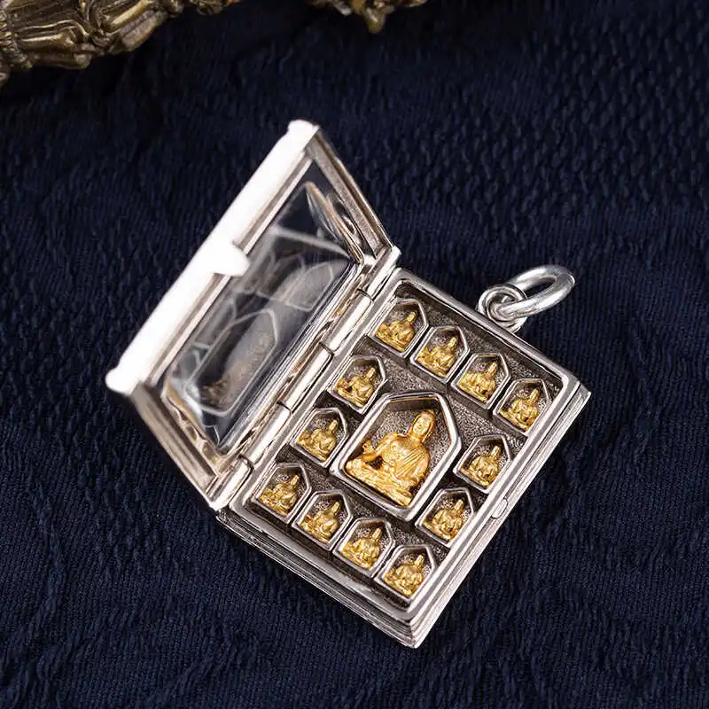 Brass Ornaments Small Buddha Niches of Medicine Buddha Exquisite Tibetan Buddhist Men and Women Amulets Handicrafts