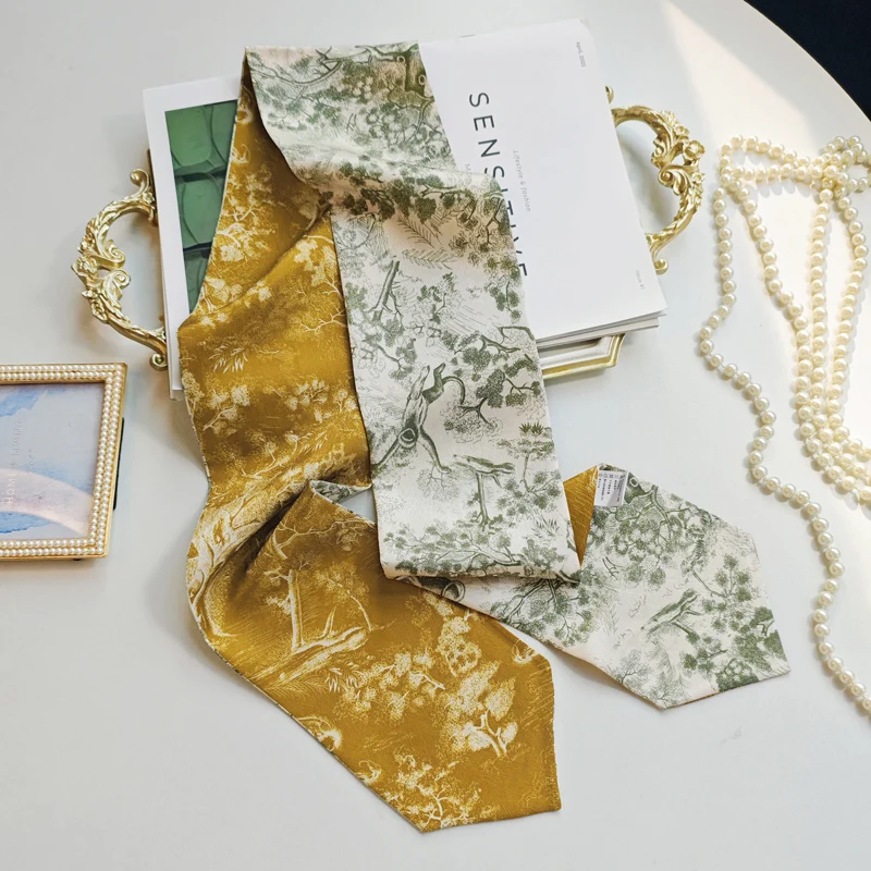 多用途装飾シルクスカーフ-細くて長い両面マルベリーシルク-2026年春ファッションアクセサリー-全年齢層向け