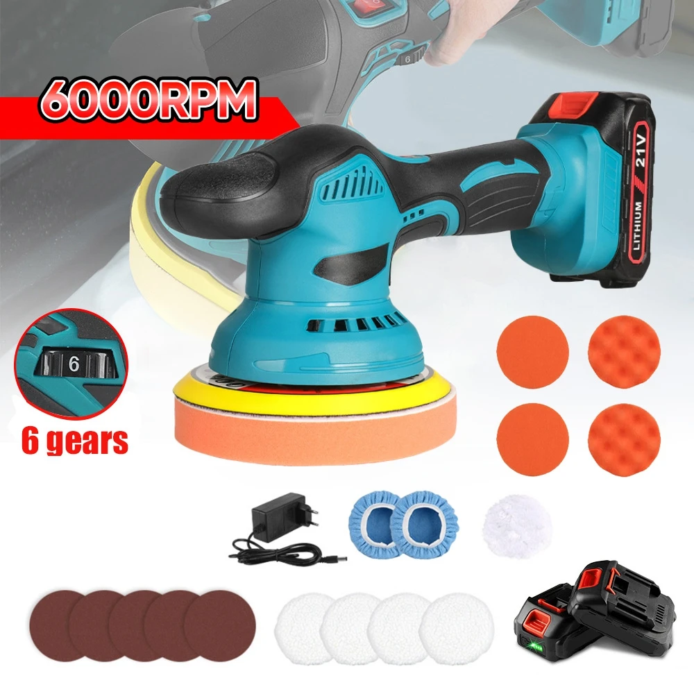 Polisseuse de voiture sans fil, outil de detailing automobile 6 vitesses 380W, machine électrique de cirage et de polissage avec lumière LED pour voiture, moto