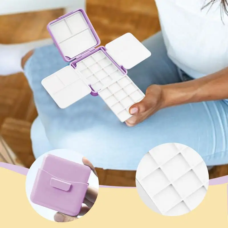 24 شبكة ألوان مائية ترطيب صندوق تخزين محمول للسفر ألوان مائية صندوق رسم بلاستيكي ختم تخزين لوحة الألوان المائية