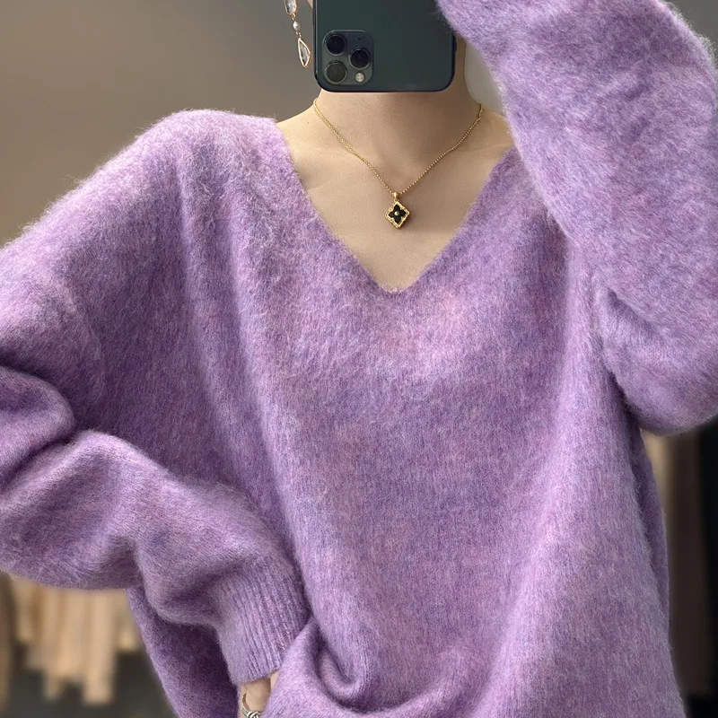 

Korean Version Loose Lazy Style Thickened Brushed Cashmere Knitted Sweater Women Autumn Winter Thickened Sweater Bas