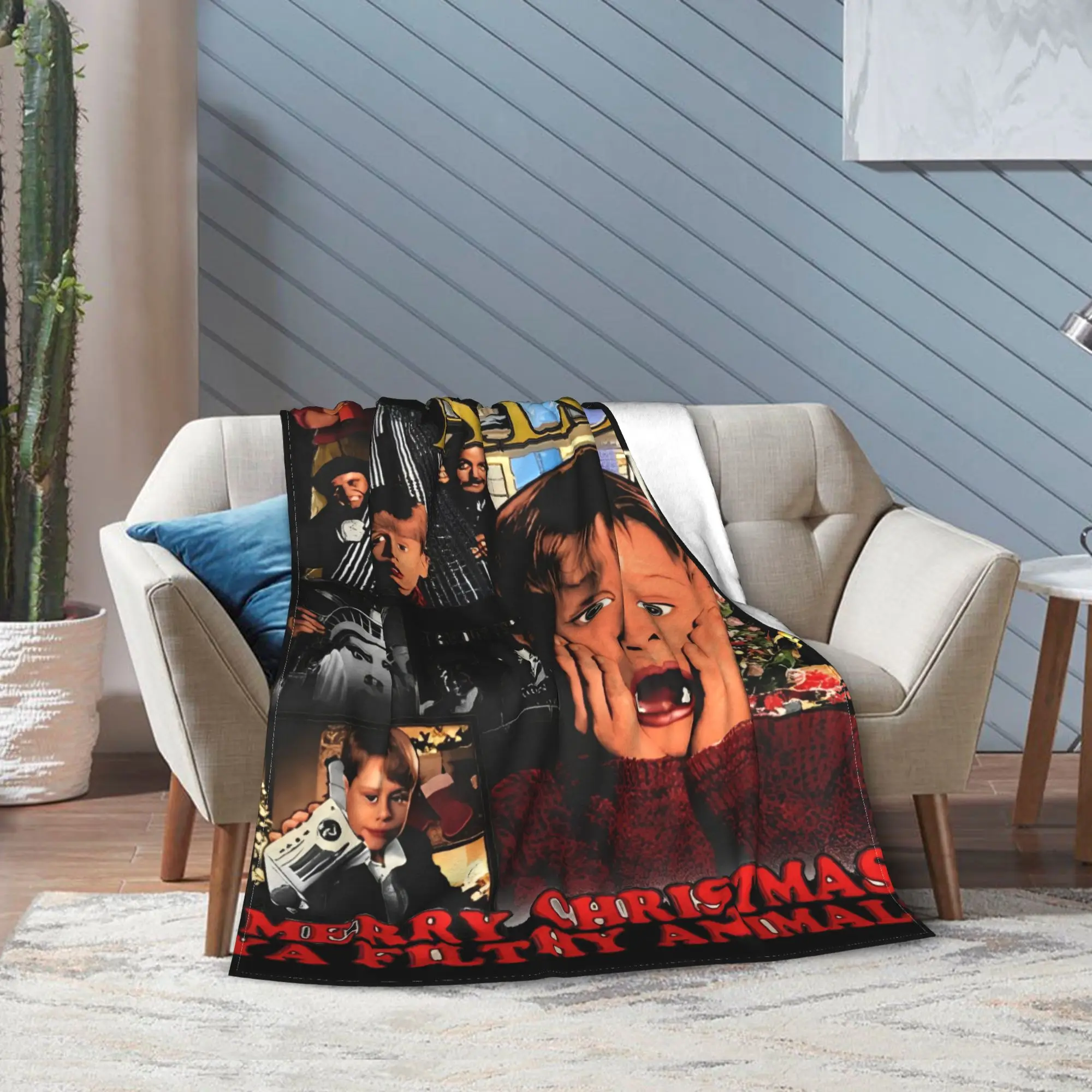 المنزل وحده عيد ميلاد سعيد البطانيات المرجان الصوف أفخم طباعة كيفن كوميديا المحمولة سوبر لينة رمي بطانية للأريكة #4