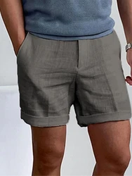 Fashion Simple Solid Color Loose Beach Shorts Men Daily Leisure Breath Cotton Linen Shorts Summer Vacation Casual Mens Shorts