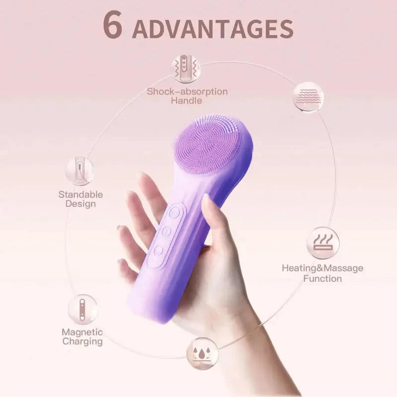 Escova facial elétrica multifuncional inteligente, limpador facial de silicone com vibração ultrassônica, carregamento magnético