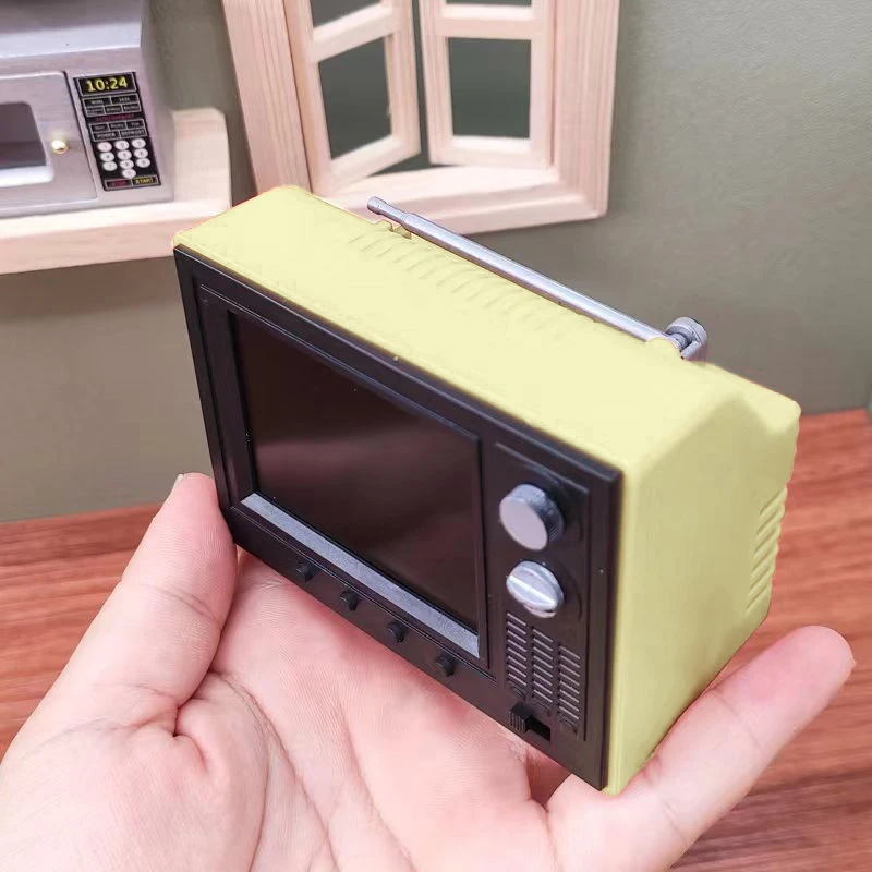 Mini Television Model Living Room Home Appliances Decor Toy Doll House Accessories 1:12 Dollhouse Miniature TV Playable Video