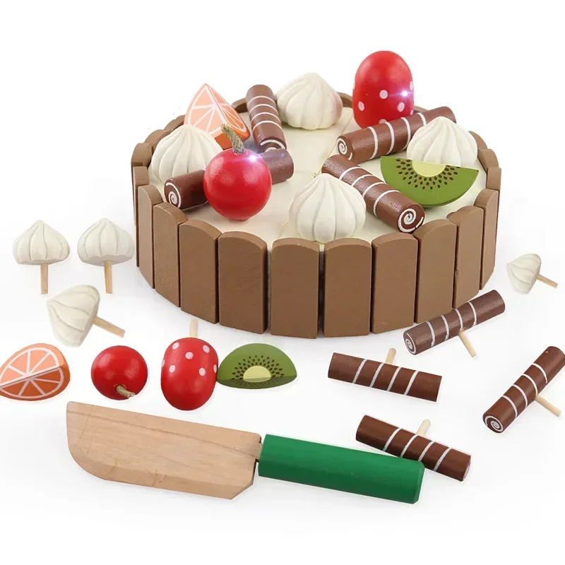 [Funny] Baby toy DIY Birthday Cake Wooden Magnetic Cake Kitchen food Early Educational Toys Baby Play Game blocks kids gift toy