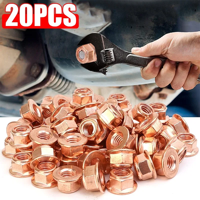 العادم شفة الجوز M8 النحاس المغلفة ل E30 3-سلسلة المنوع النازل ترصيع الذاتي قفل ارتفاع درجة الحرارة المكسرات طقم تصليح 20 قطعة #1