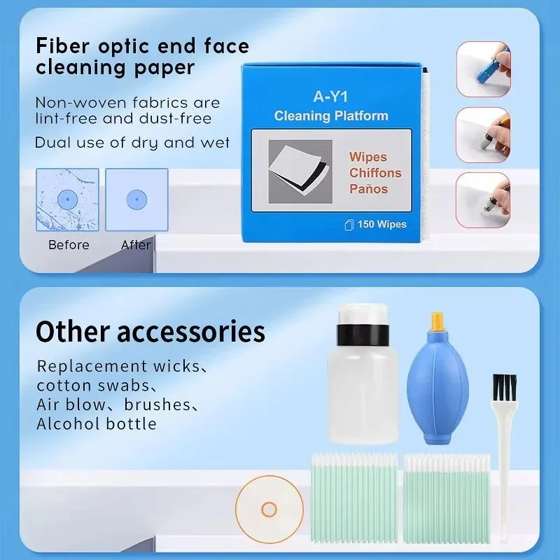 Fiber Optic Cleaner Set with End Face Detector Inspection Probe 1.25/2.5mm Cleaning Pen One Click Fiber Cleaning Tool Kit
