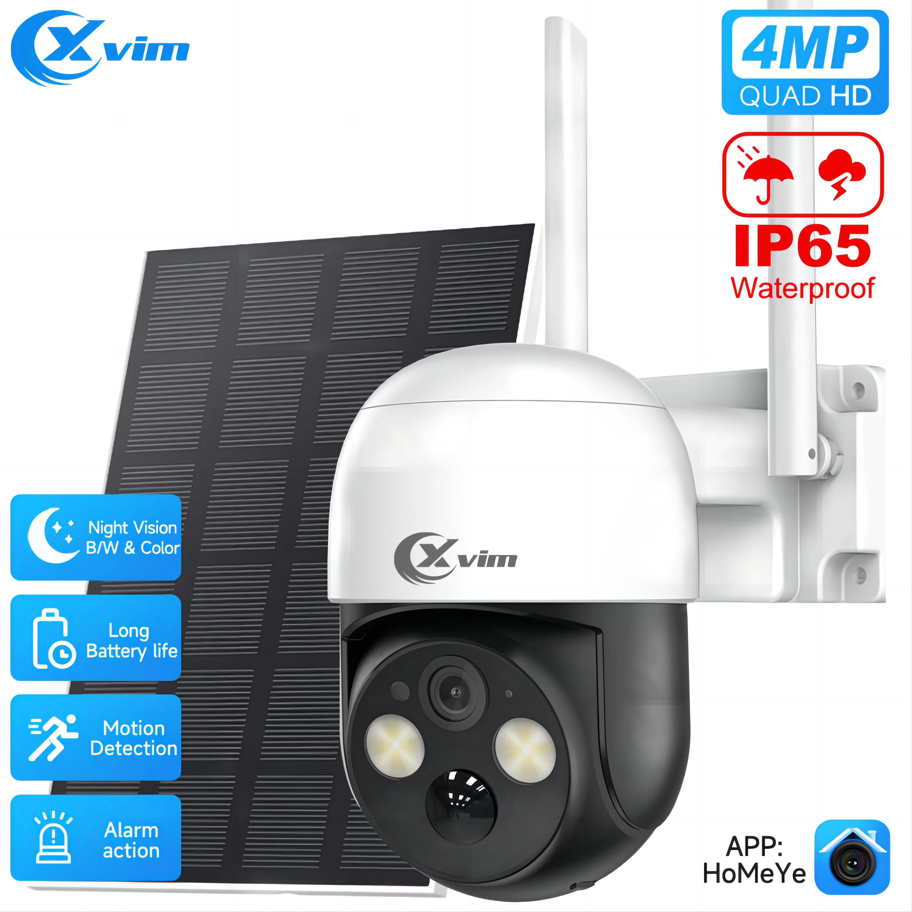 XVIM 4MP Solar Security Camera Wireless Outdoor, 2.5K Rechargeable Battery Home Security Camera with Full Color Night Vision