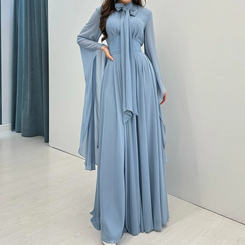 Abiti lunghi a trapezio con colletto alto e pieghe in chiffon personalizzati Occasioni su misura Serata da donna Elegante festa Ospite di nozze Semplice