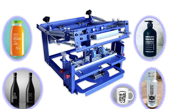 Manual Mugs Cups Screen Printing Machine Cylinder Curved Screen Printing Press Glass Bottle For Cylindrical Products