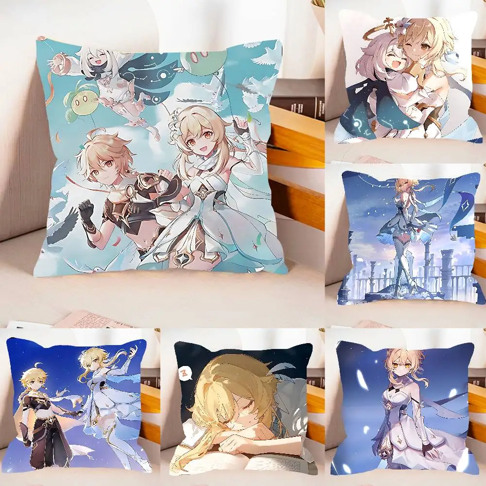 L-Lumine Genshin Impact Case Plush Fabric Soft Pillowcase Double Sided Print Cushion Cover Household Gifts