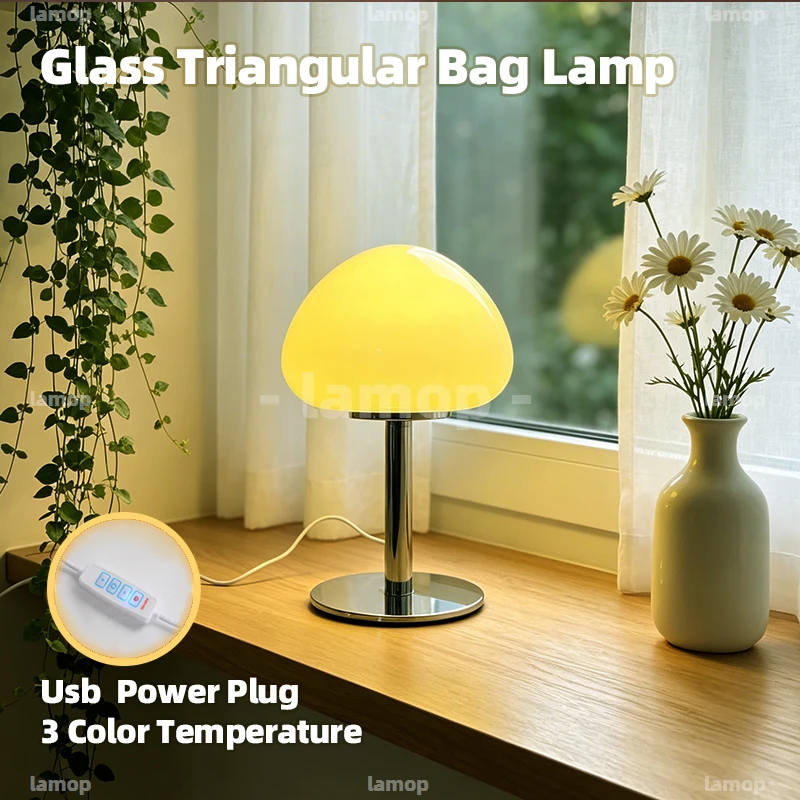 Taper‑Arc Top Glass Table Lamp,Dimmable Quiet Ambient Light,West Coast Vacation‑Style Lamp for Guesthouse Living Desktop