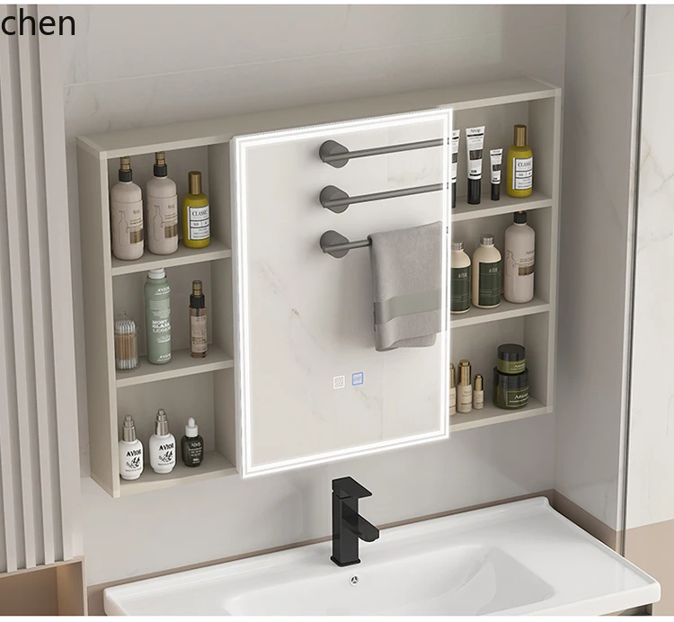 

ZML Thickened Space Aluminum Smart Bathroom Mirror Cabinet Storage Rack Wall-Mounted Vanity Mirror