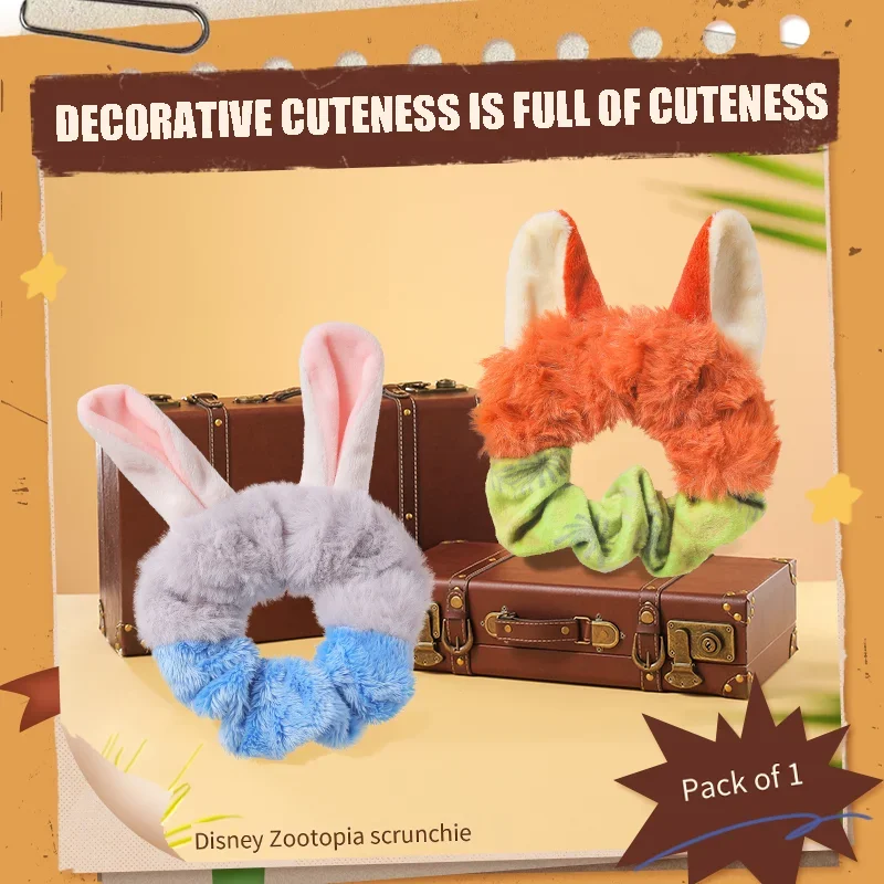 Zootopia Judy Nick Plush Rabbit Ears Scrunchies Hair Ties Fluffy Ponytail Holder Hair Elastics Scrunchy Spiral Hair Ring Hair