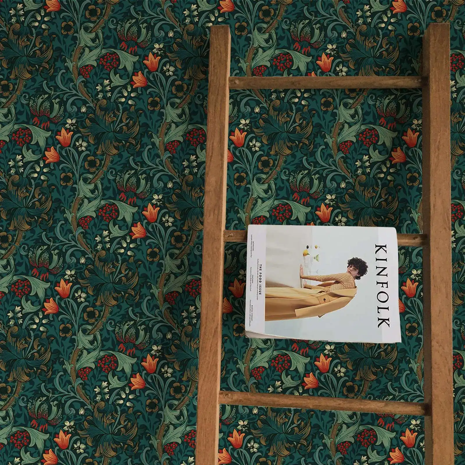 ورق حائط متوسط الليل من الزنبق الذهبي، ورق حائط عتيق على شكل زهور وأوراق شجر لتزيين المنزل، جدارية ذاتية اللصق أو تقليدية غير معجون #2