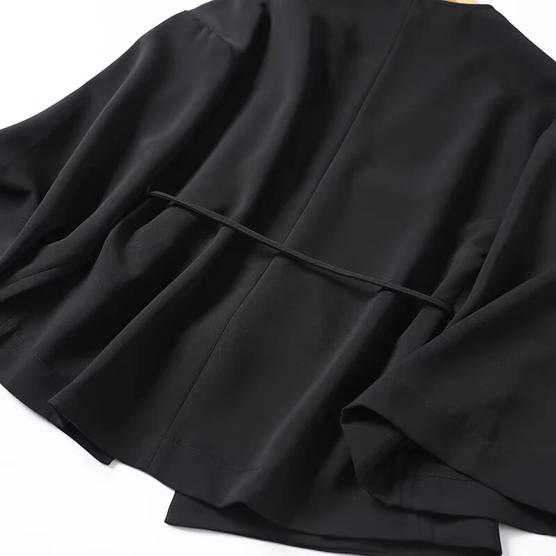 

YENKYE 2025 женская черная рубашка на шнуровке с запахом High Street с длинным рукавом и v-образным вырезом, осеннее кимоно, топы