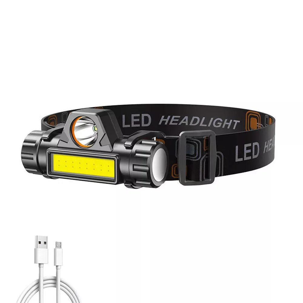 Super Bright USB Rechargeable COB Headlamp Waterproof LED Head Torch Headlight