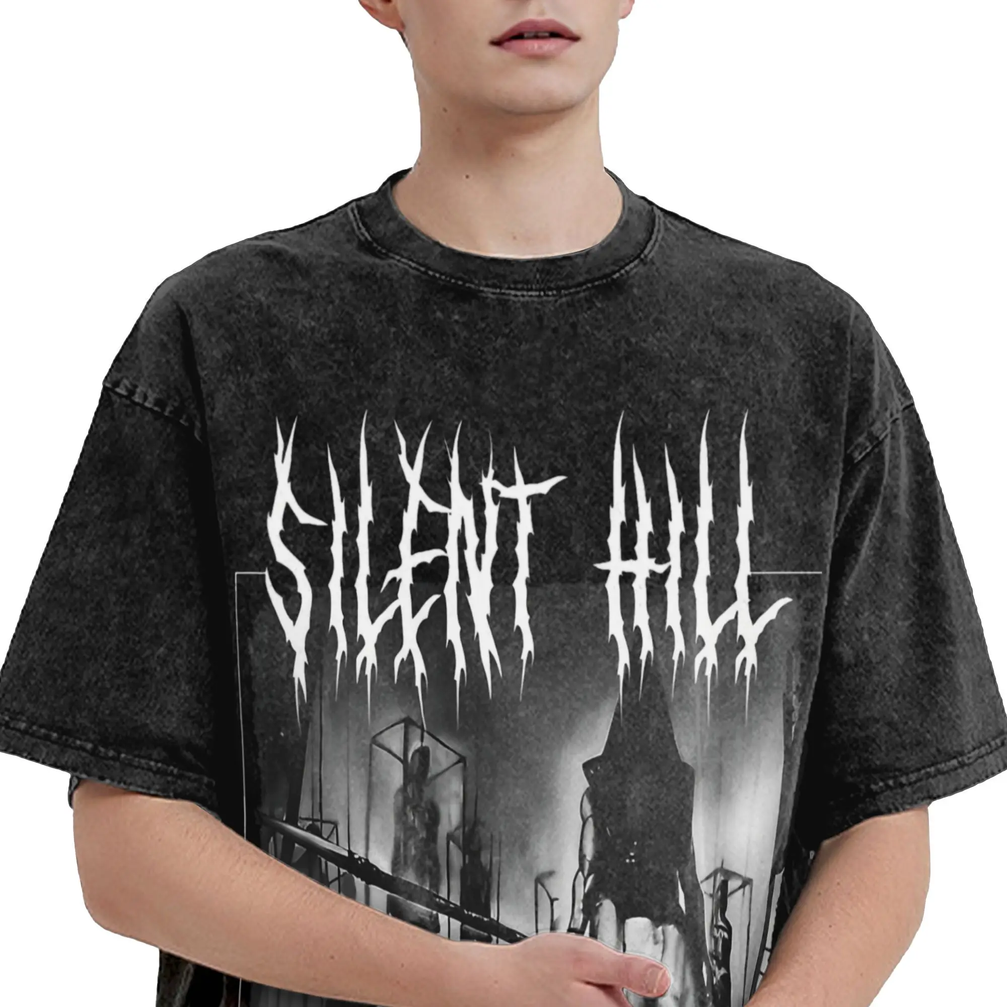مطبوعة سايلنت هيل 2 لعبة الرعب غسلها تي شيرت ميرش Harajuku تي شيرت للرجال النساء تيز