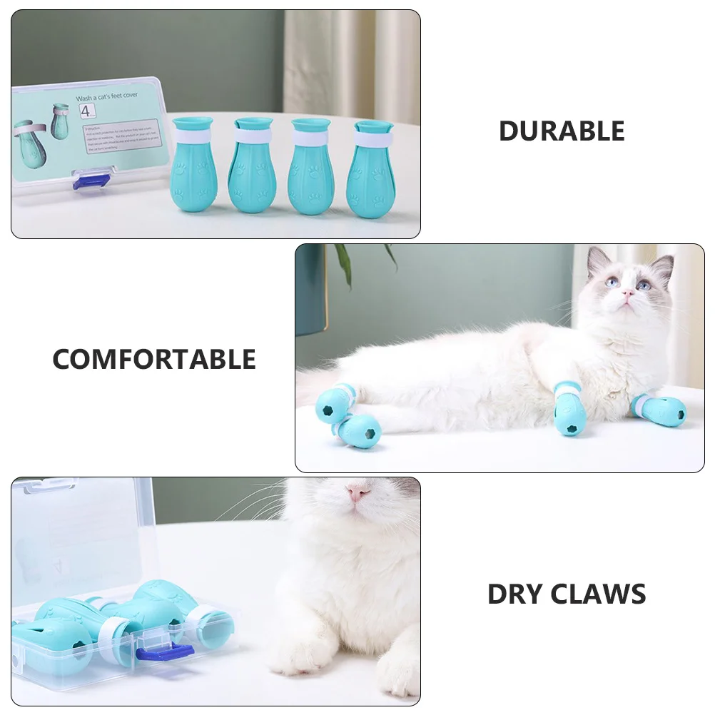 

4Pcs Cat Paw Protector Anti-Scratch Shoes Easy Wear Non-Slip Boots Protective Cover Blue for Cats Cat Shoes Boots