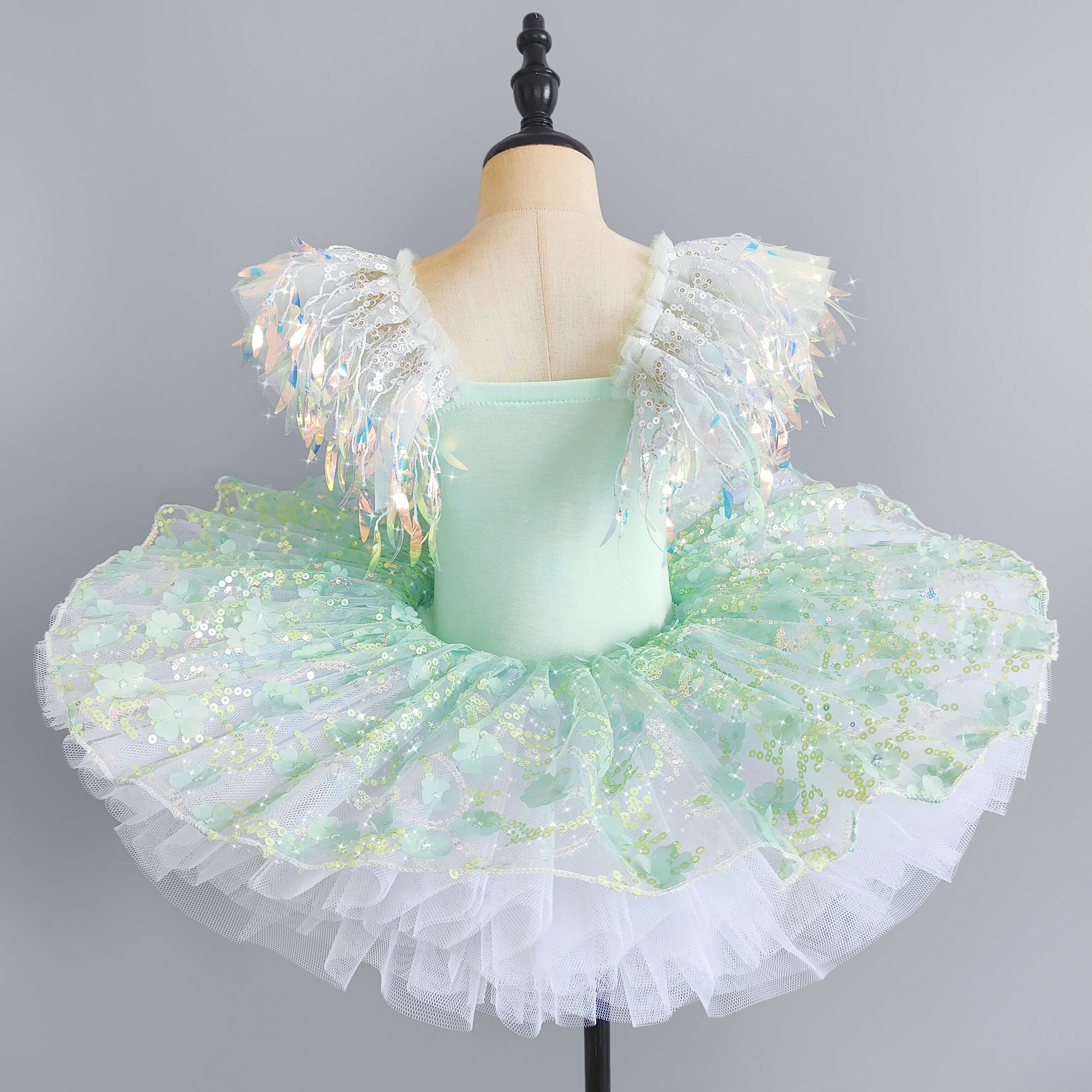 Vestido de baile com lantejoulas para meninas, Modern Dance Tutu, vestido princesa para crianças, roupa rosa