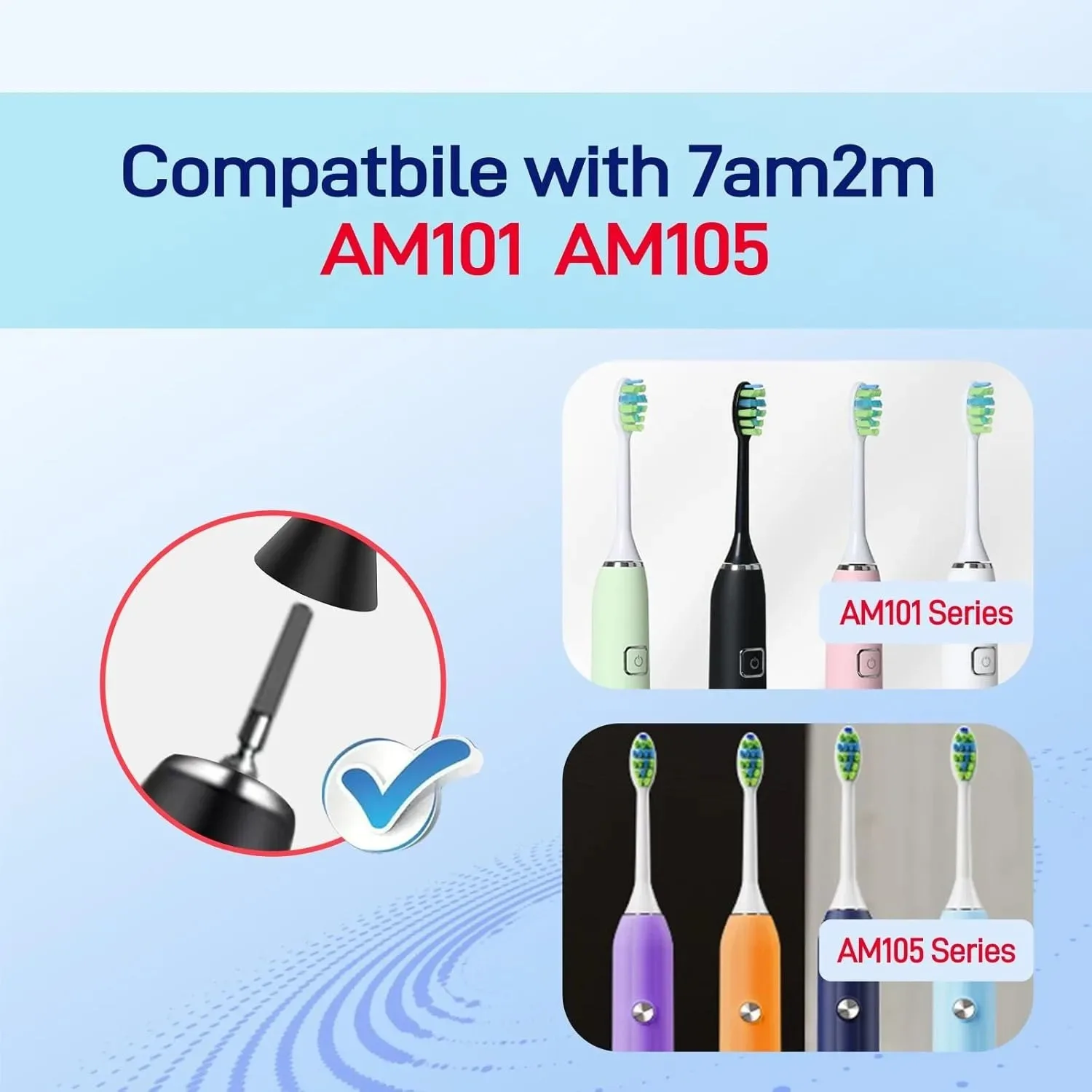 Cabeças de escova de dentes de substituição, 10 peças para 7am2m am101/am105 sonic escova de dentes elétrica vácuo macio dupont bicos de cerdas