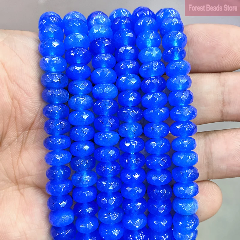 8mm Natural Smooth Faceted Blue Jaspers Rondelle Spacer Loose Beads DIY Bracelet Accessories for Jewelry Making 15\'\' Strand