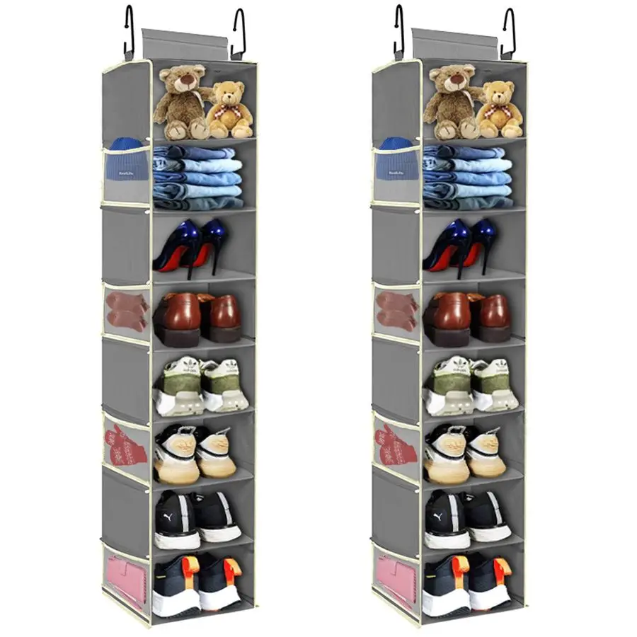 

Pack LargeSized Hanging Shoe Organizer 8Shelf, Hanging Closet Organizer with 8 Side Pockets, Wider Hanging Shelves for Storage S