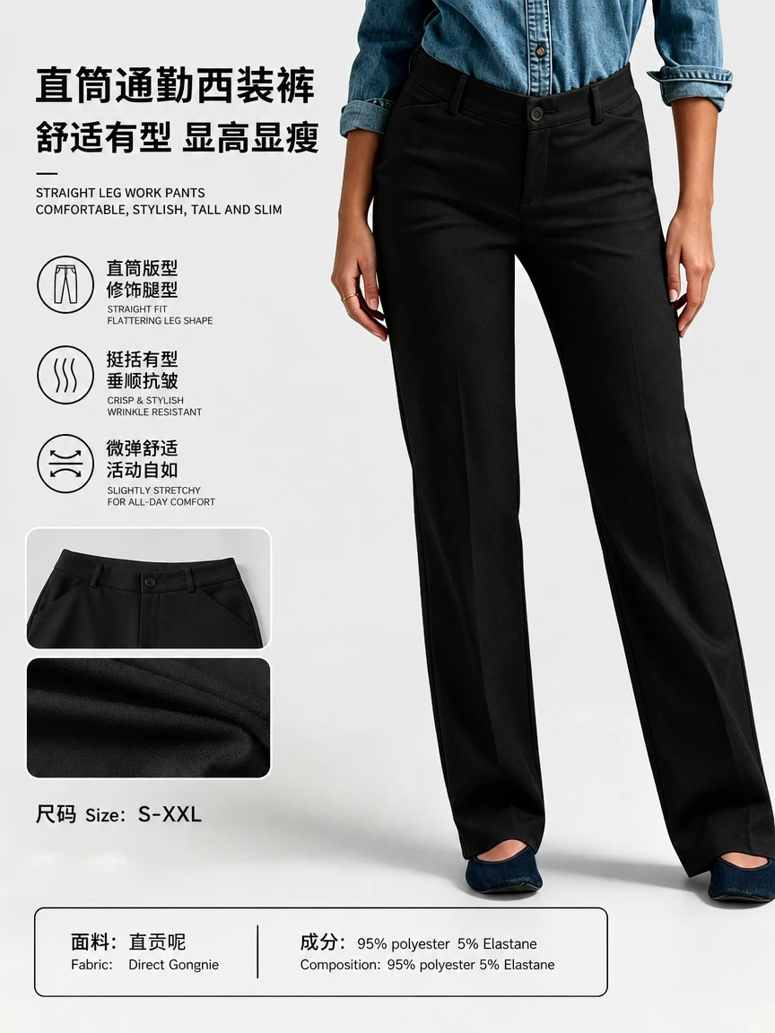 Women High Waist Straight Leg Dress Pants Button Zipper Fly Formal Office Work Trousers Casual Stretch Slacks Multiple Colors Av