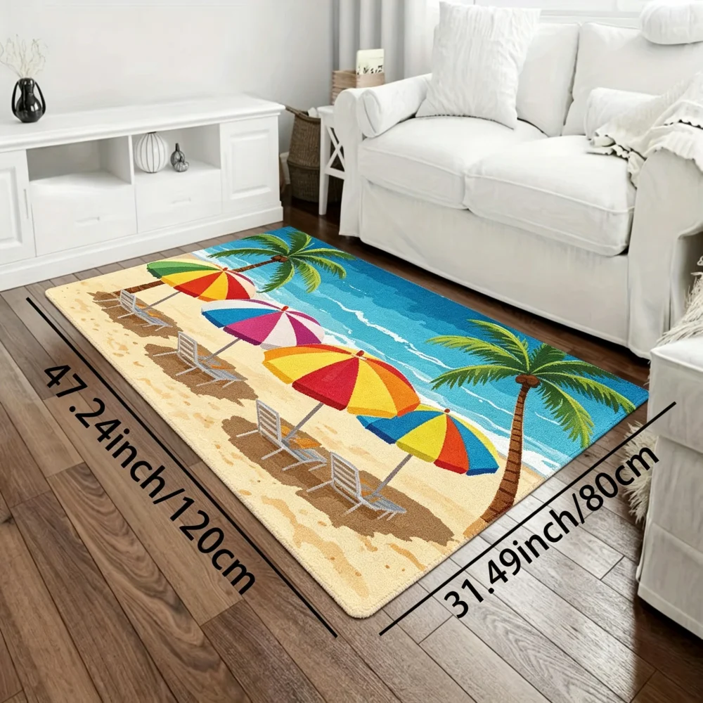 

VIKAMA Beach Flip-Flop Printed Anti-Slip Large Carpet, Washable Floor Mat for Entrance Hall, Balcony Summer Decor