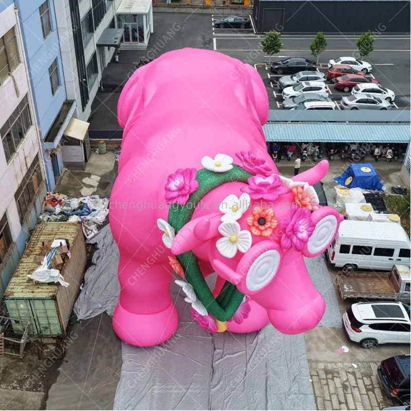 Giant Simulated Pink Bull Inflatable Model, Animal Decor for Shopping Mall, Square, Zoo, Event & Party Ornaments