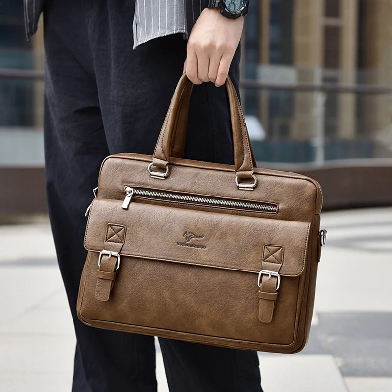 Men Briefcase Leather Tote Handbag 15 Inch Laptop Computer Shoulder Cross Office Business Messenger Document Side Bag Male Case