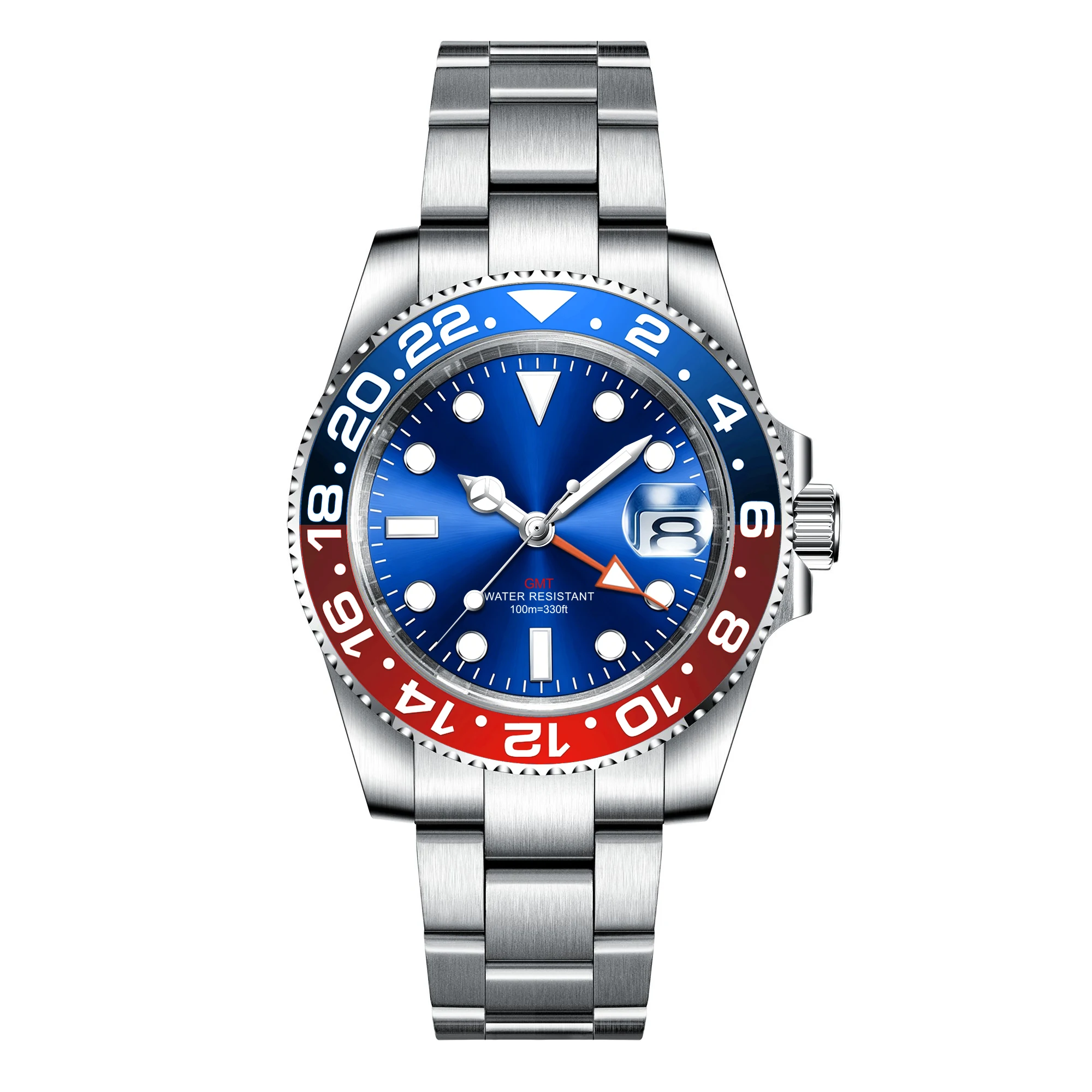 40mm Corgeut Neue Herren Mechanische Armbanduhr Edelstahl Quarz GMT Uhr Saphirglas Herrenuhren Wasserdicht Leuchtend