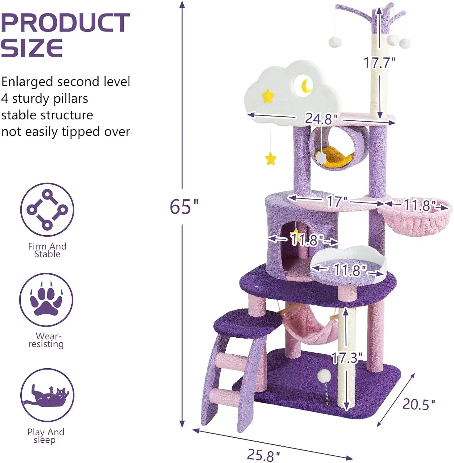 Fluffy Giant Indoor Cat Climbing Castle Scratching Post Hammock Condo Tower Activity Palace