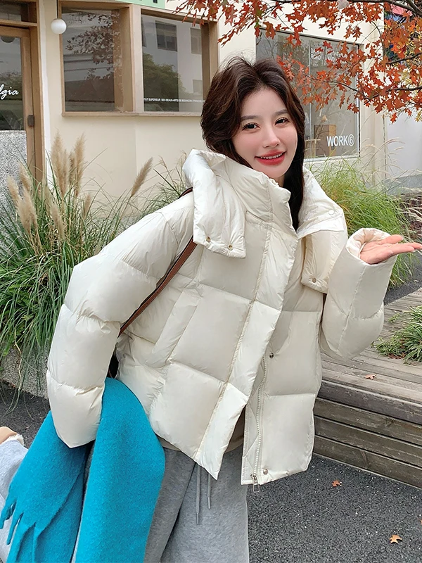 

Warm White Du down Puffer Jaet Women's ort Sle Winter Coat with Hood Casual Loose Fit Thiened Zipper Closure Coat