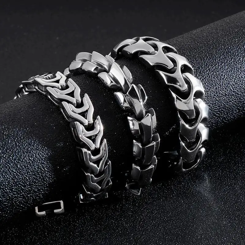 Fongten Bracelet For Men Silver Color Stainless Steel Bone Link Chain Male Bangle Bracelets Shiny Wristband Jewelry Wholesale