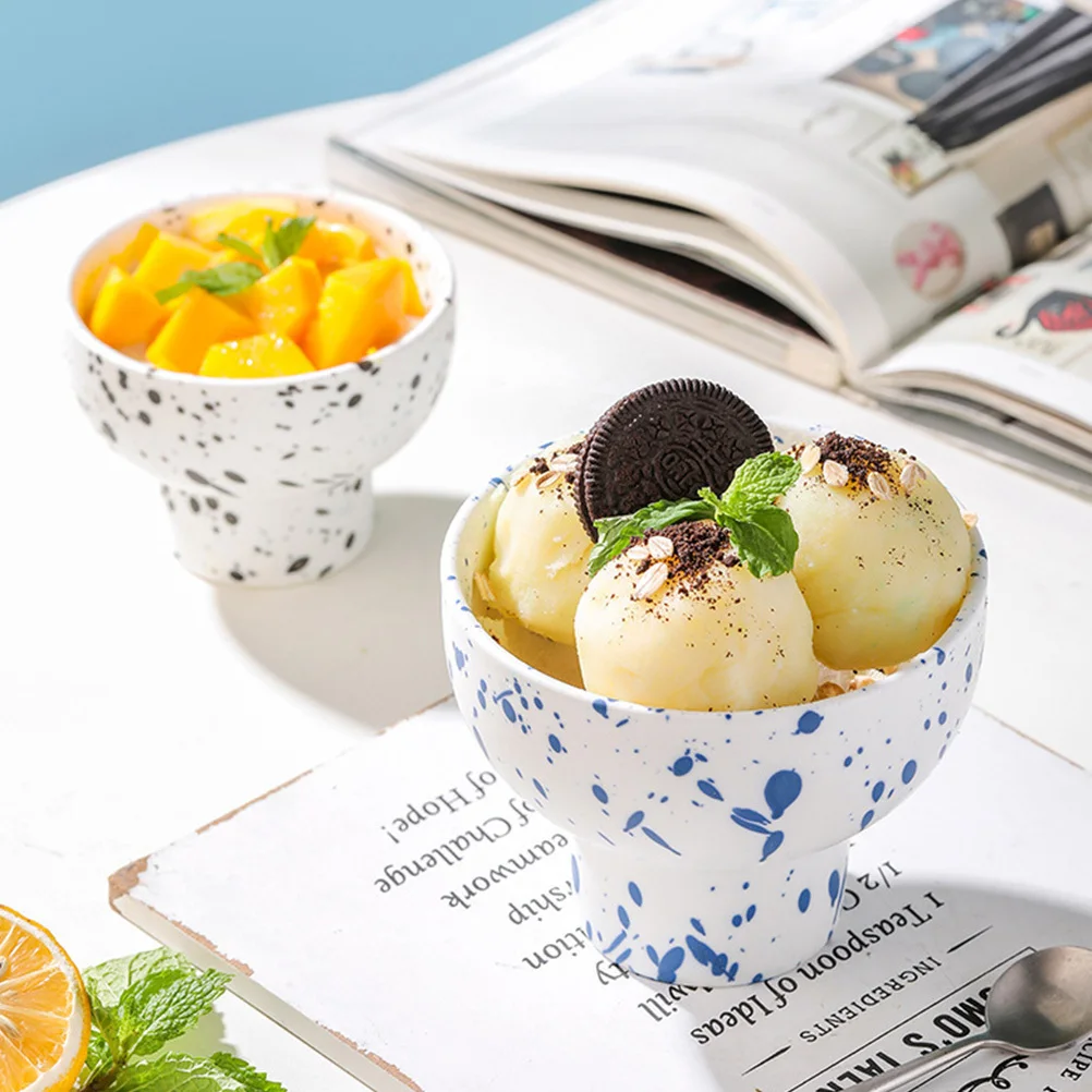 

1Pcs Ice Cream Bowl Tall Ceramic Thick Raised Foot Stable Dessert Salad Serving Fruit Bowl Household Kitchenware