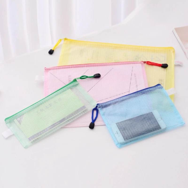 Bolsa de almacenamiento de archivos de documentos transparente de Color aleatorio, bolsa de papelería impermeable para bolígrafos, prueba de reunión