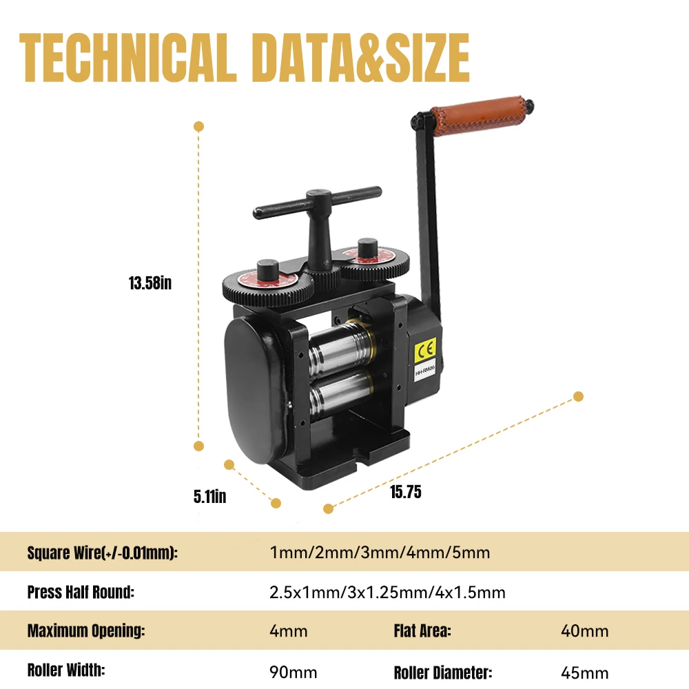 KATWAY Flat & Wire Combination Rolling Mill Machine 90mm Gear Ratio 4:1 Jewelry Press Tabletting Tool for Design HH-RM06