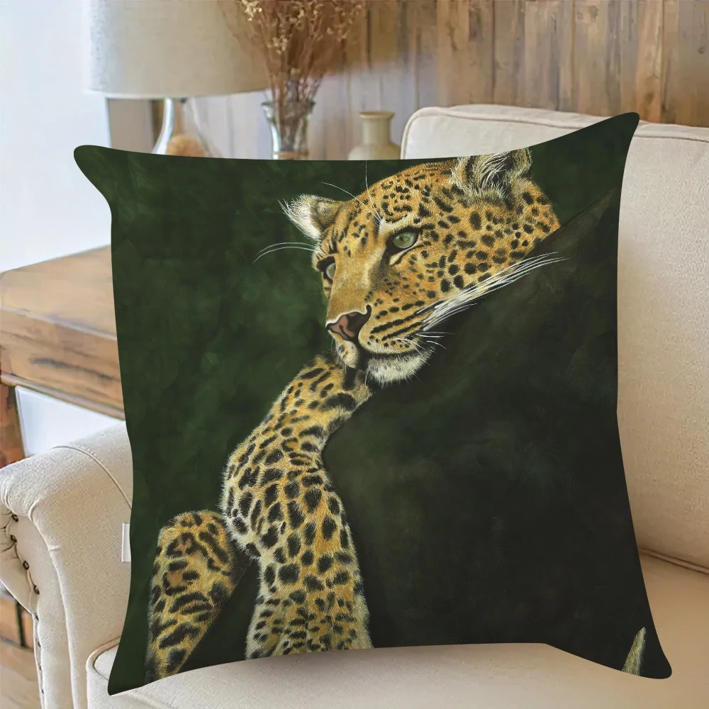 2D flat- # Luxury Leopard Print Throw Pillow Cover Wild Animal Decorative Cushion Case for Sofa Bedroom Living Room