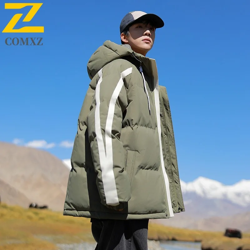 COMXZ 남성 퀼팅 재킷 카고 트렌디 루즈 따뜻한 스트리트 스키 파카 코트 자전거용 방한 고품질 겨울 재킷