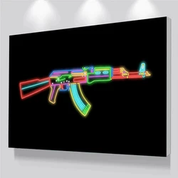Ak47 Neon Effect Poster Print Abstract Colorful Gun AK Assault Rifle Canvas Painting Wall Art Picture for Living Room Home Decor