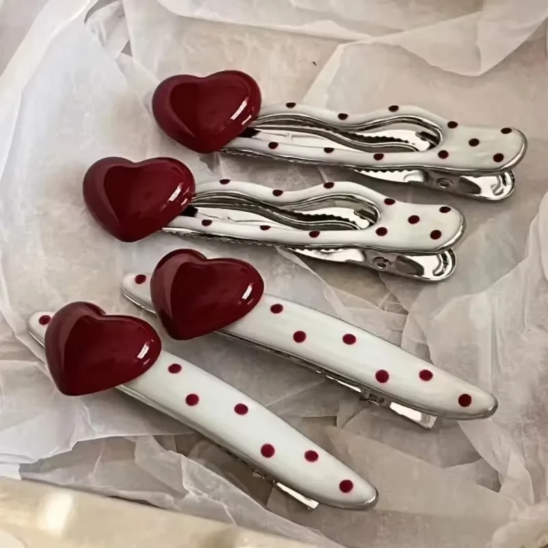 جديد الكورية الأحمر القلب الكرز البولكا مشبك شعر الحلو لطيف الجانب دبوس الشعر إكسسوارات الشعر للنساء الفتيات الهدايا #5