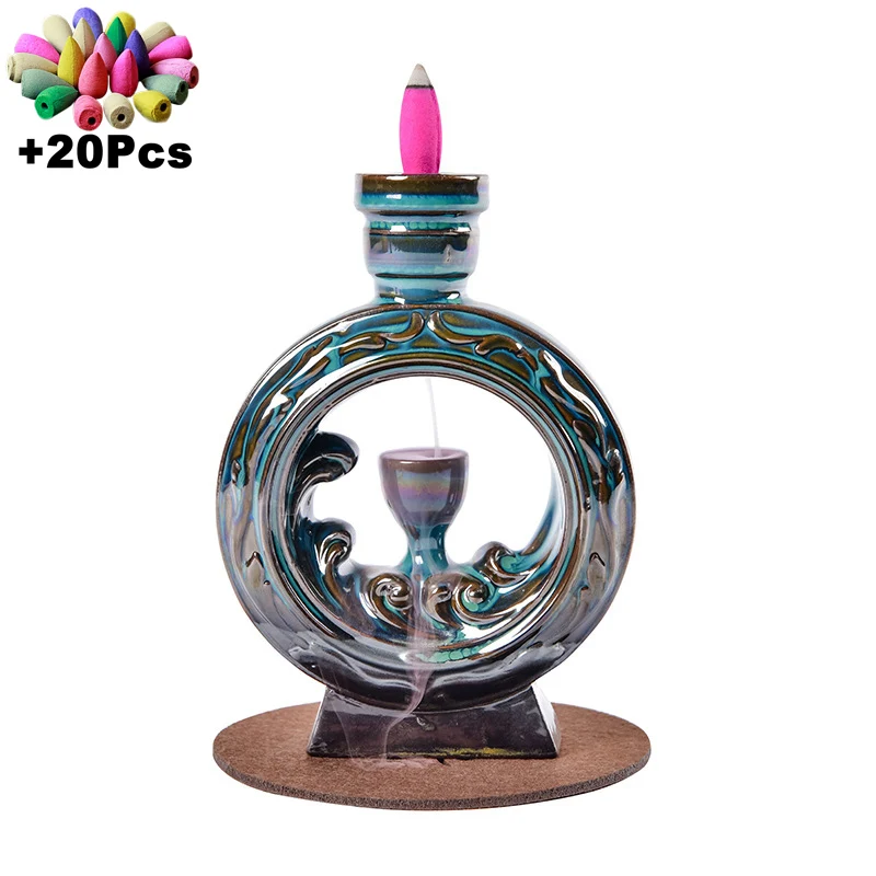 Handmade Classic Chinese Ceramic Craft Gifts Home Decorations Peaceful Backflow Incense Zen Waterfall Censer