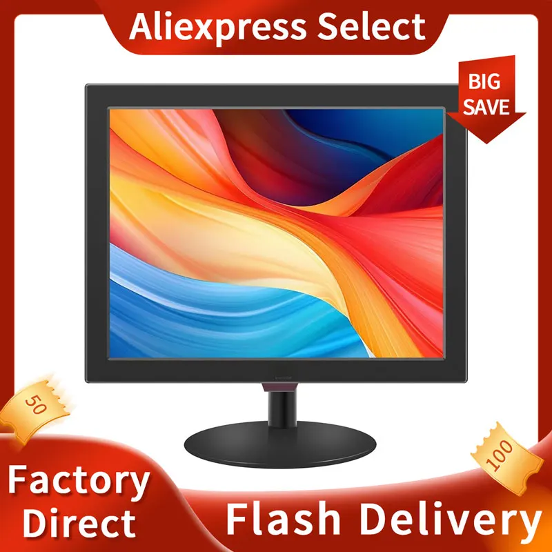 15Inch PC Monitor Computer Display for Windows 7/8/10/11 LED 60 Hz VESA Hole Port with HDMI VGA BNC AV TN Panel Dual Speakers