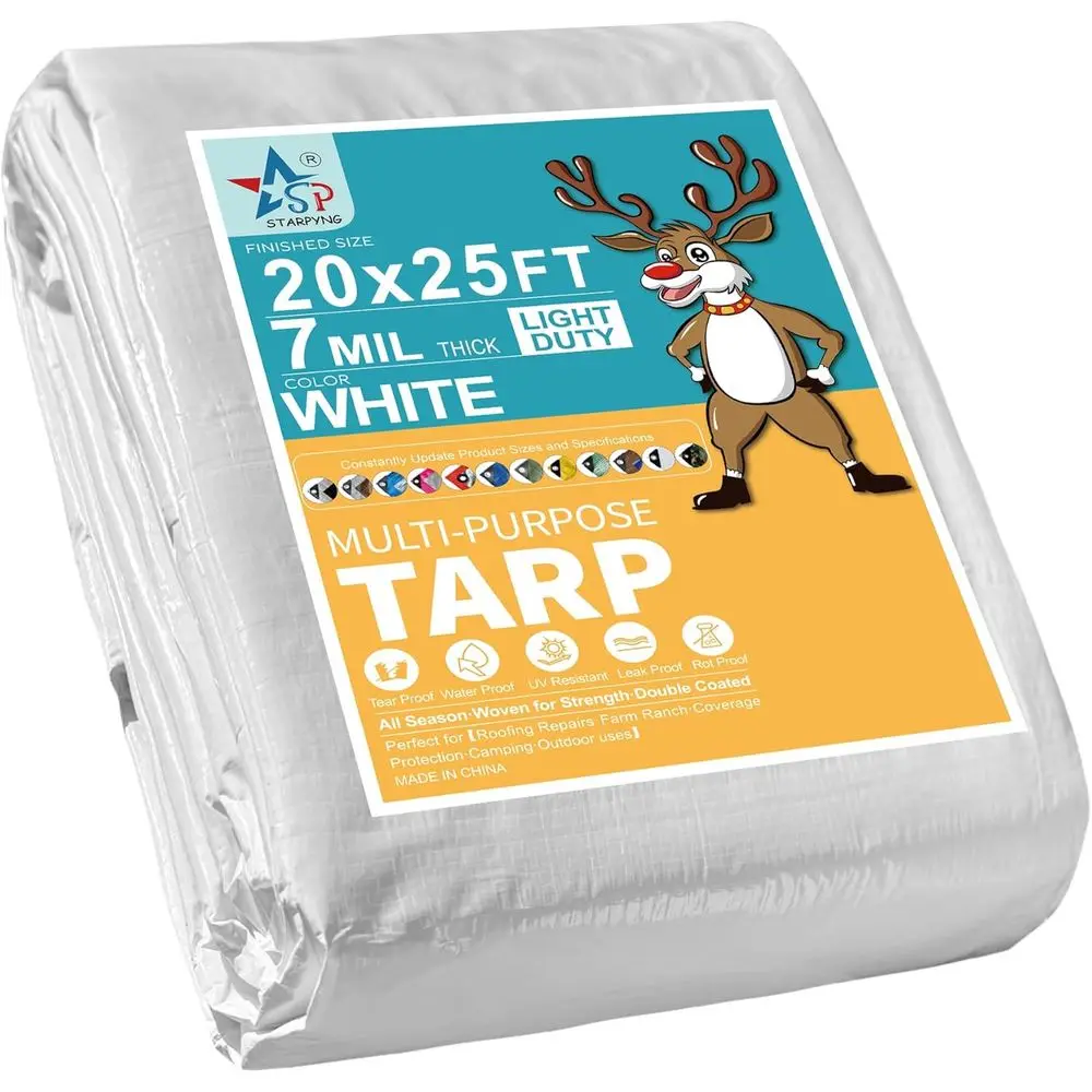

Multipurpose White 20x25 ft Waterproof UV-Resistant Tarp with Reinforced Edges