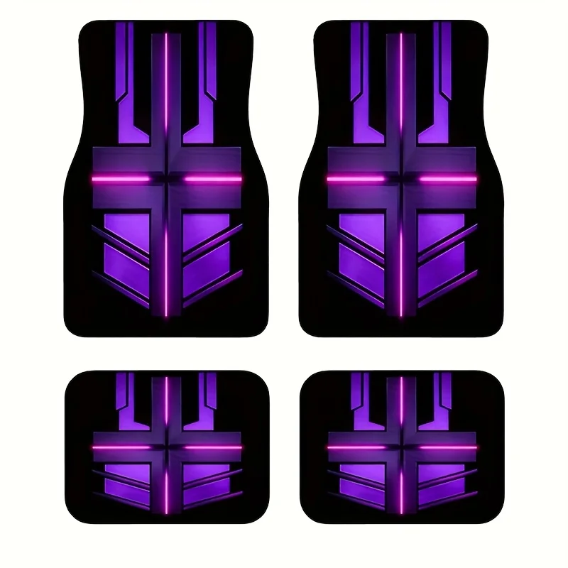 4pcs Black Purple Cross Mecha Wind Car Floor Mats, Trendy And Durable Non-Slip Universal Car Foot Pads Set For Cars, Trucks & SU