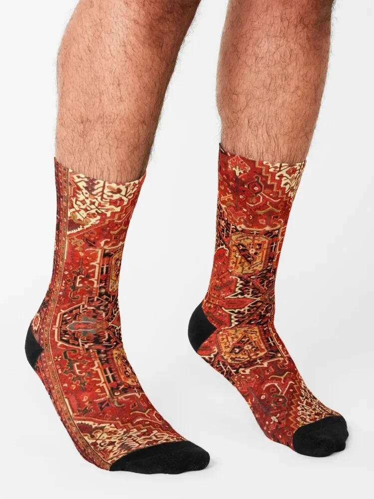 Chaussettes à motif de tapis rouge noir Lea persan antique pour hommes et femmes, chaussettes amples drôles, marque de luxe